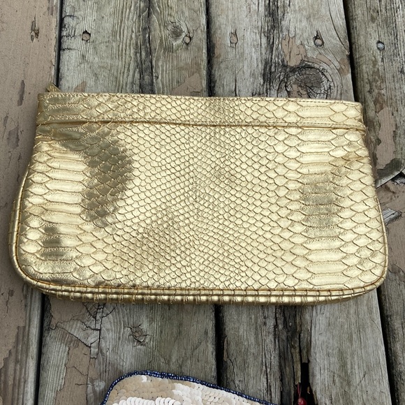 Guess Snake Skin inspired Gold Clutch, Bright Pink interior Disco Retro vibes - Picture 4 of 8